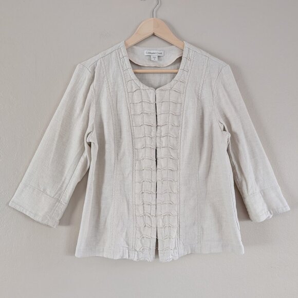 Beige Linen Blend Quarter Sleeve Blazer with Hook and Eye Clasps - Women's Sz 10 - Picture 3 of 11